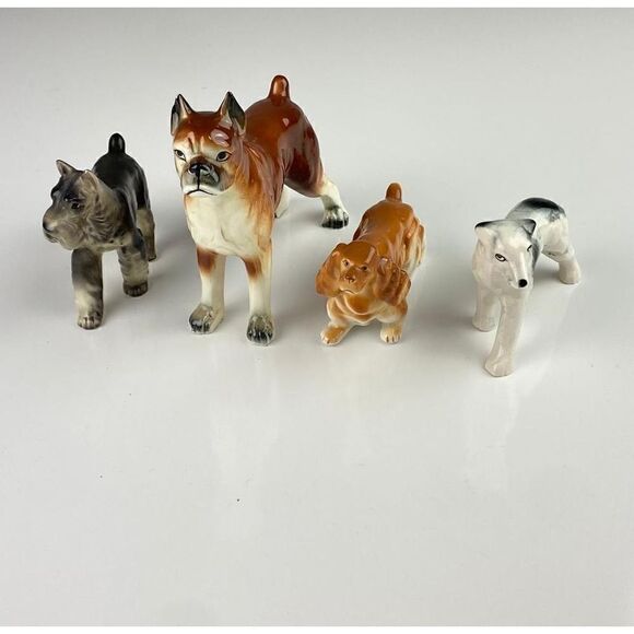 No Brand Other - Vtg Dog Assortment Figurines (4) Border Collie Boxer Cocker Spaniel Schnauzer BU
